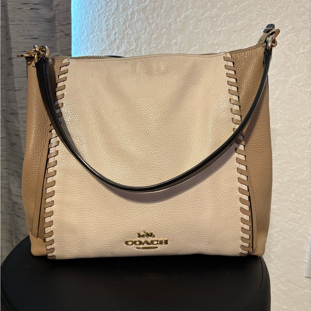 Coach Tan and Cream Whipstitch Shoulder Bag